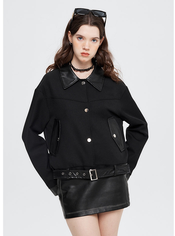 Leather POLO Collar Loose Jacket