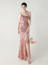Mermaid One Shoulder Sequins Split Prom Dress