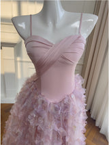 Pink Sequins Straps Sequins Flower Prom Dress