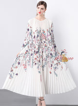 Pleated Print Oversized Pleated Dress