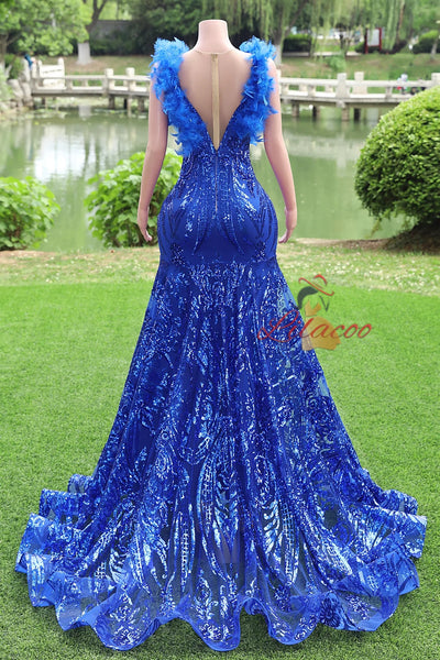 Royal Blue Mermaid Sequins Prom Dress