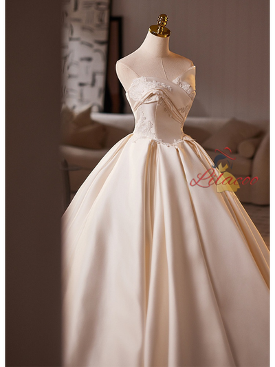 Ivory Satin Strapless Lace Wedding Dress