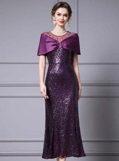 Gold Sequins Beading Crystal Mother Of The Bride Dress