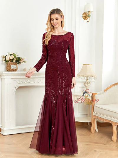 Black Long Sleeve Sequins Prom Dress