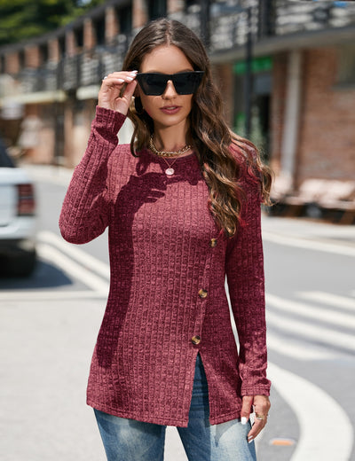 Women Round Neck Button Top