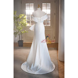 White Mermaid Off the Shoulder Pleats Wedding Dress