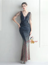 V-neck Sequins Beading Prom Dress