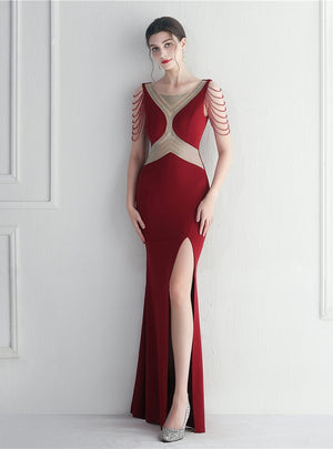 Split Beading Mermaid Prom Dress