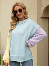 Spliced Knitted Turtleneck Sweater