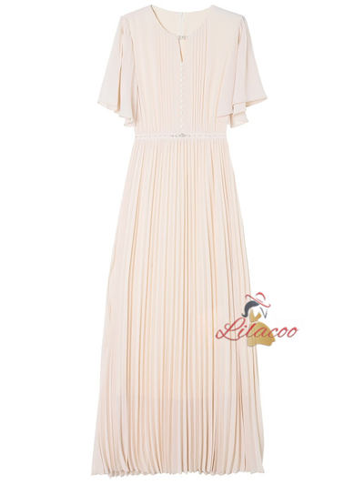 Apricot Chiffon Pleats Beading Mother Of The Bride Dress