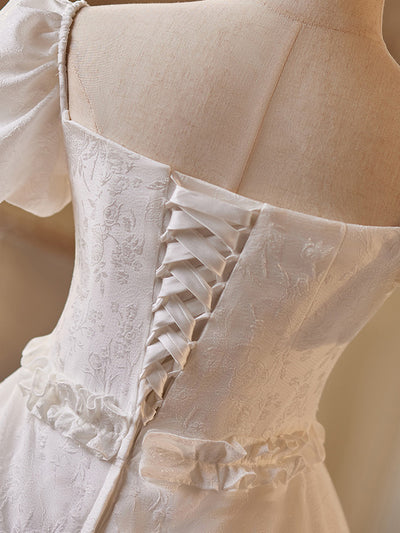 White Puff Sleeve Tiers Bow Homecoming Dress