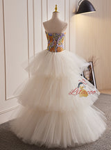 Mermaid Flower Sequins Strapless Tulle Prom Dress
