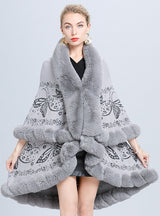 Double Jacquard Knitted Fur Shawl Cloak