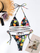 Floral Strap Tight Two-piece Bikini