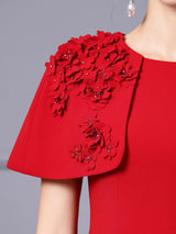 Red Scoop Neck Flower Mother Of The Bride Dress