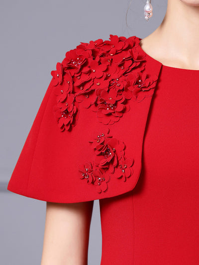 Red Scoop Neck Flower Mother Of The Bride Dress