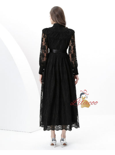 Retro Breasted Slim Lace Dress