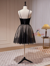 Black Tulle Lace Straps Homecoming Dress