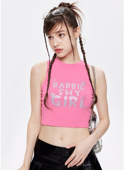 Hot Drilling Sleeveless Letter Vest Top