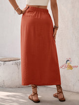 Solid Color Pleated High Slit Skirt