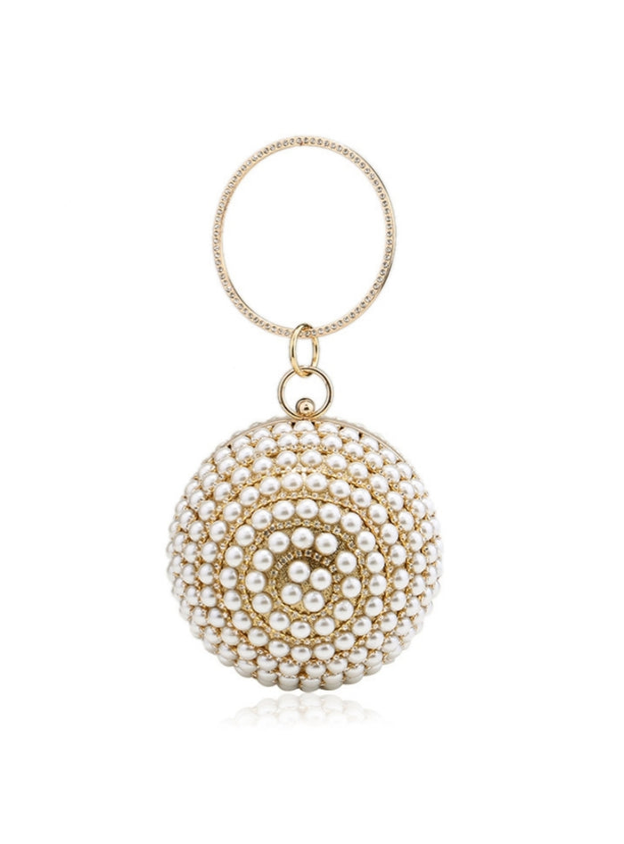 Hand-held Small Round Pearl Dinner Bag