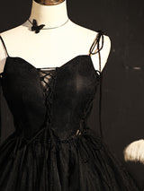 Black Tulle Spaghetti Straps Beading Homecoming Dress
