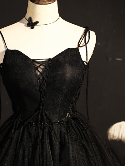 Black Tulle Spaghetti Straps Beading Homecoming Dress
