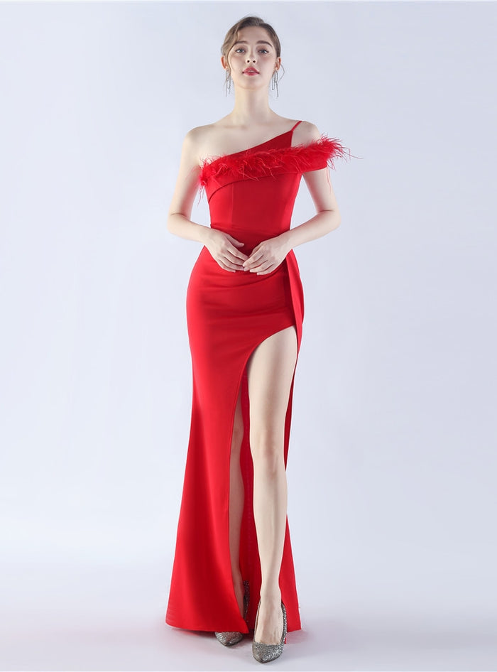 One Shoulder Split Prom Dress