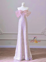 Pink Mermaid Tulle Sequins Prom Dress