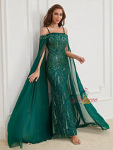 Green Mermaid Sequins Straps Prom Dress