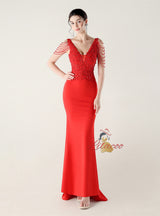 Mermaid V-neck Appliques Beading Prom Dress