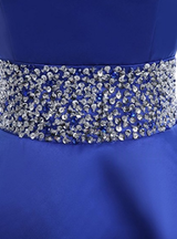 Royal Blue Satin Backless Beading Homecoming Dress