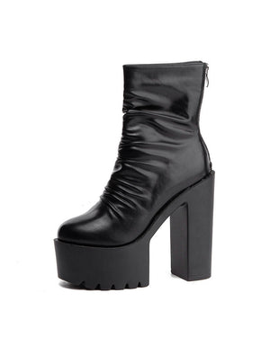 Thick-heeled Pleated Platform Martin Boots
