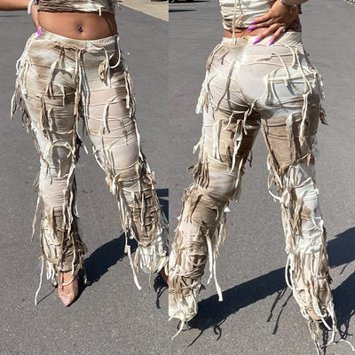 Tie-dyed Fringed Beggar Vasual Pants