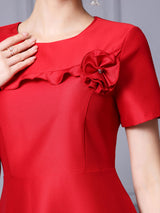Red Satin Short Sleeve Mother Of The Bride Dress