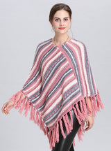 Fringed Diagonal Striped Cloak Shawl