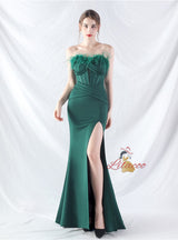 Mermaid Strapless Split Pleats Prom Dress