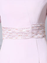 Pink V-neck Beading Pleats Mother of the Bride Dress