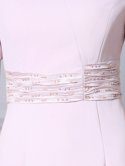 Pink V-neck Beading Pleats Mother of the Bride Dress