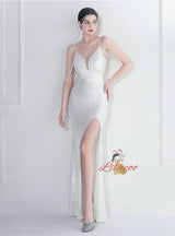 Mermaid Sequins Spaghetti Straps Beading Prom Dress