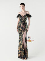 Mermaid Sequins Spaghetti Straps Split Prom Dress