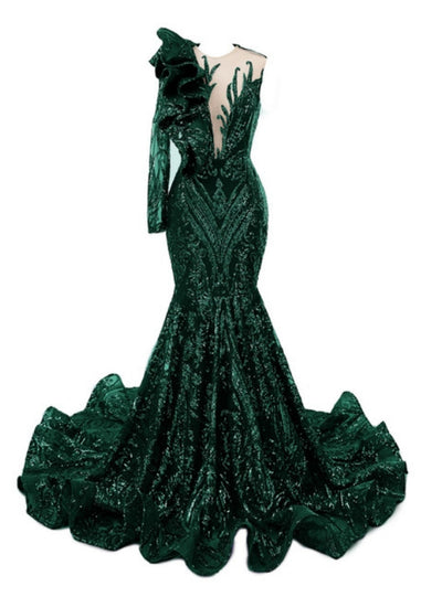 Mermaid Sequins One Shoulder Prom Dress