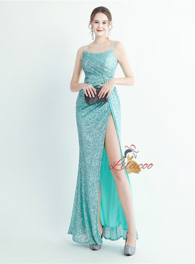 Mermaid Sequins Spaghetti Straps Prom Dress