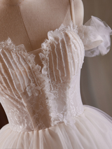 White Tulle Lace Beading Homecoming Dress
