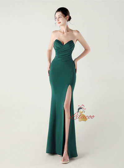 Sexy Mermaid Strapless Pleats Prom Dress