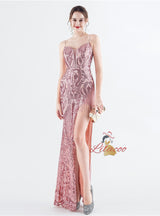 Sequins Spaghetti Straps Beading Prom Dress