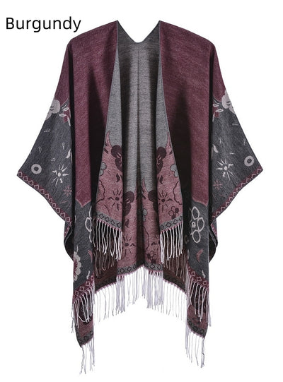 Fringed Floret Warm Split Sape Shawl