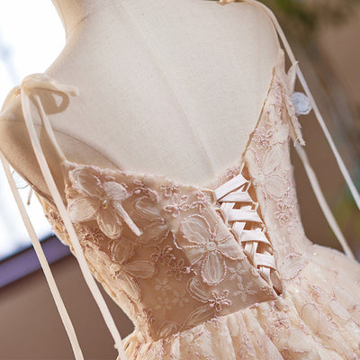 Champagne Lace Straps Homecoming Dress