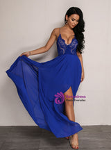 Contrast Lace Slit Slim Long Dress