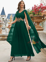 Green Chiffon V-neck Appliques Prom Dress